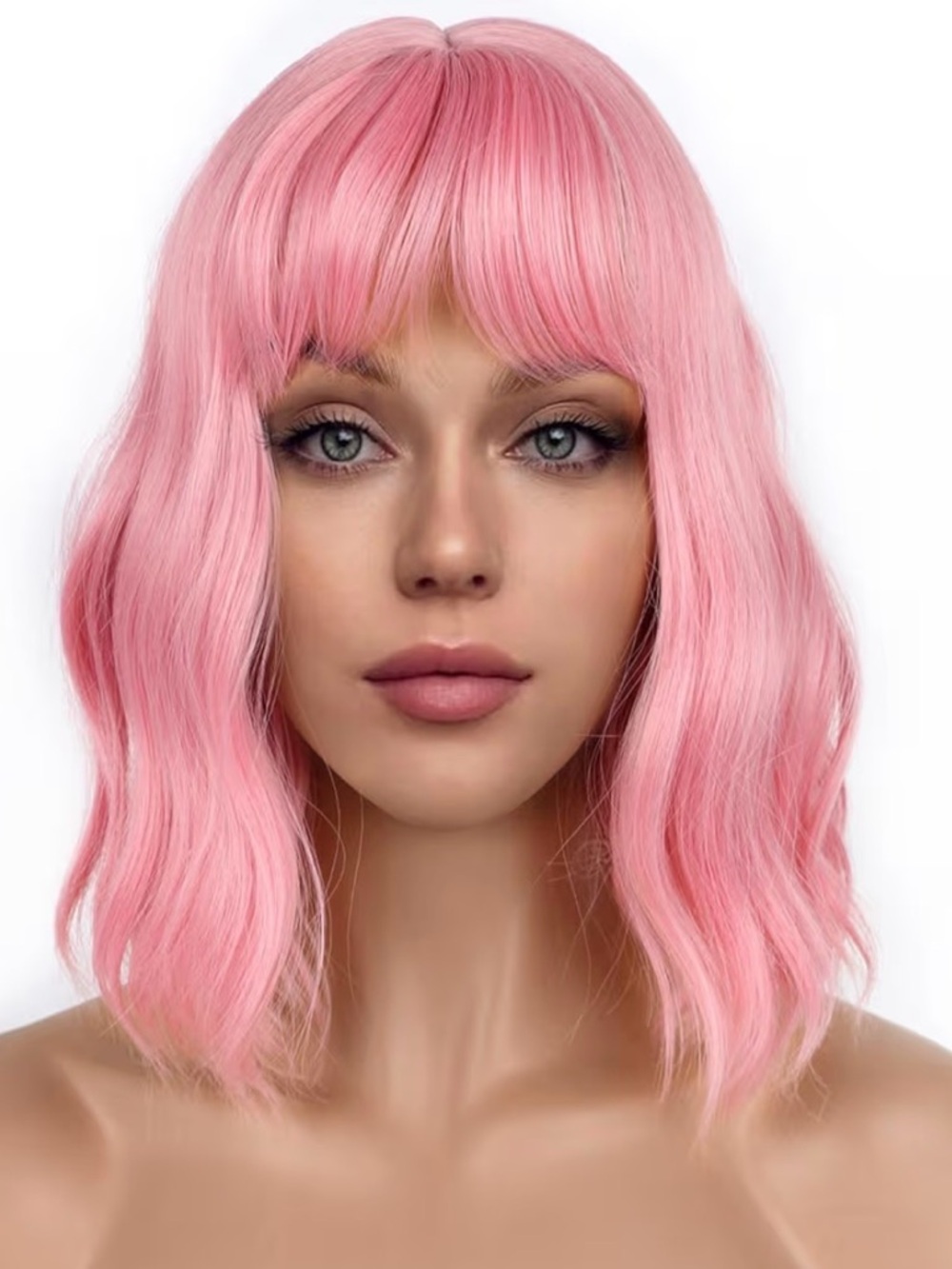 Pastel Bob Wig with Bangs for Women Loose Wavy Bob Synthetic Cosplay Costume Wig